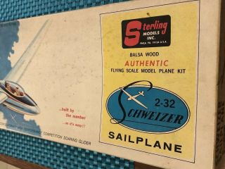 VINTAGE 1962 SCHWEIZER 2 - 32 SAILPLANE BALSA WOOD MODEL AIRPLANE Kit A27 Wing 42 2