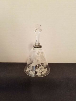 Avon 24 Lead Crystal Bell Hand Cut Hummingbird & Flowers Etched On Glass