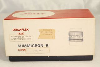 Leitz Wetzlar Leicaflex Summicron - R F2/ 35mm Vintage Lens Empty Box 11227