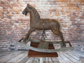 Antique Hand Carved Wood Rocking Horse Folk Art Ride On Primitive Display Horse