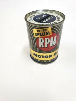 Vintage Rpm 10 - 30 Special Motor Oil Mini Can Bank Gas Station Giveaway Rare