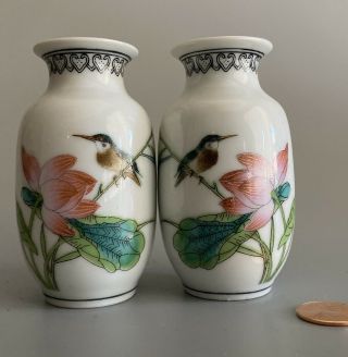 Pair Antique Miniature Chinese Eggshell Porcelain Vases,  Hand Painted China