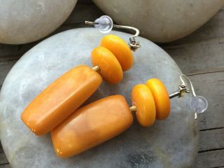 Vintage Baltic Amber Beads Egg Yolk Butterscotch Sterling Silver Wire Earrings