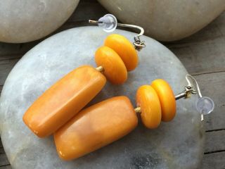 VINTAGE BALTIC AMBER BEADS EGG YOLK BUTTERSCOTCH STERLING SILVER WIRE EARRINGS 2
