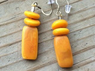 VINTAGE BALTIC AMBER BEADS EGG YOLK BUTTERSCOTCH STERLING SILVER WIRE EARRINGS 3