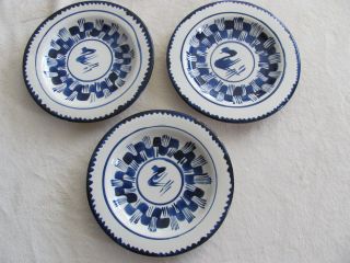 Vintage Oaxaca Mexico Pottery Cobalt Blue & White - 3 Dinner/luncheon Plates,  1