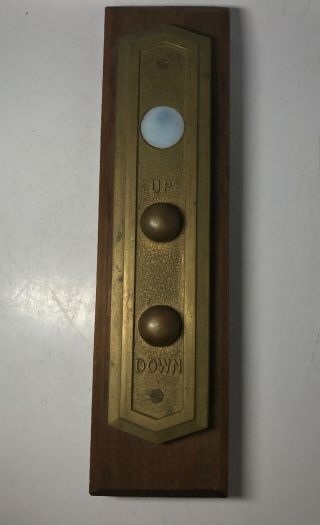 Vintage Elevator Brass Bronze Up & Down Button W/ Wood Backing