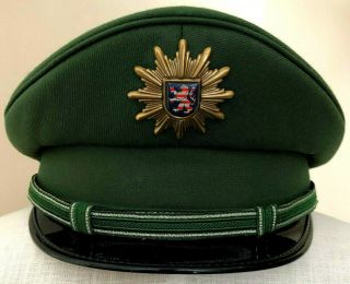 Vintage Germany Hesse Polizei Police Uniform Visor Hat Cap With Insignia Sz 57