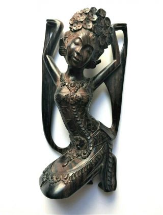 Vintage Woman Wood Carving Sculpture Indonesian Bali Dancer Statue Figurine Asia