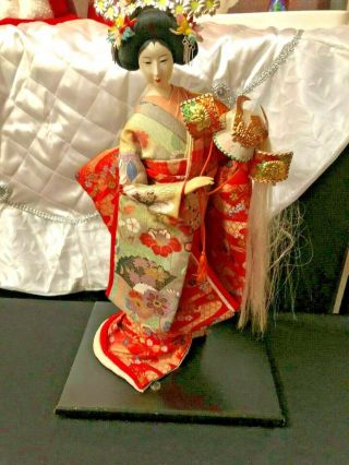 18 " Asian Japanese Geisha Doll With Samurai Helmet