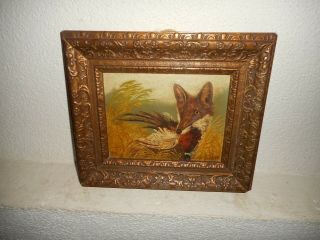 Antique Oil Painting,  { Fox With His Catch,  Is Signed,  Great Frame }.