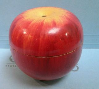 Vintage Red Wooden Apple Toy Japan Hollow Container
