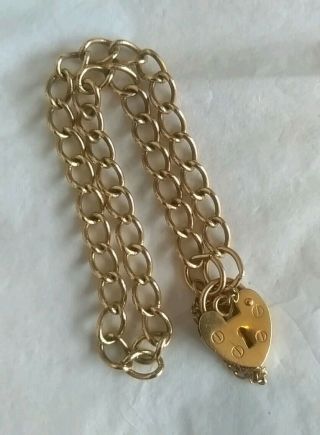 Vintage 9ct 375 Yellow Gold Charm Bracelet Padlock Fastener And Safety Chain