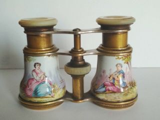 French Enamelled Opera Glasses Mother Of Pearl And Hand Painted Enamel C.  1880