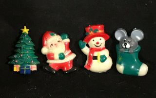 Set Of Four Vintage Jsny Hard Plastic Mold 3” Inch Tall Christmas Theme Magnets