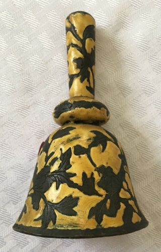 Antique Chinese Yellow Enamel Bell With Glass Bead Clapper 4.  5”
