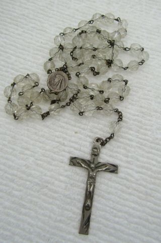 Vintage Signed Sterling Silver & Capped Faceted Crystal Class Bead Rosary Cap