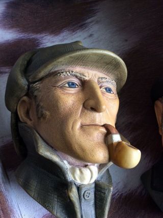 Bosson England Vintage Sherlock Holmes & Dr Watson Set Of 2 Chalkware Heads 3