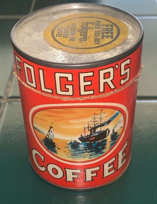 Vintage Folgers Coffee Puzzle In Cardboard Can 3.  5” Opened
