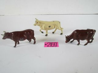 Vintage J.  Hill & Co.  Lead Figures - 3 Standing Cows Made In England