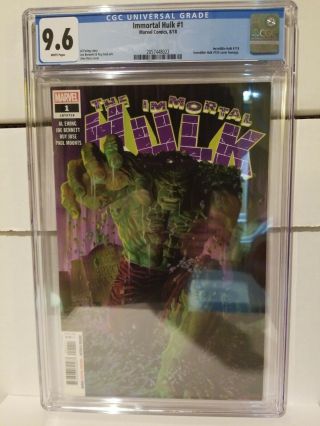 Immortal Hulk 1 Marvel Comics 8/18 Alex Ross Cover Cgc Graded 9.  6 Nm,  