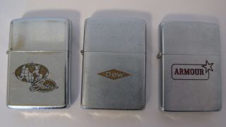 3 Vintage Zippo Advertising Cigarette Lighter Lighters Gates Armour Dow