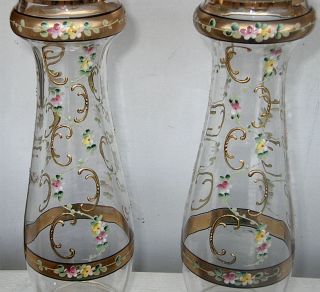 Pair Glass Vase Antique Mantel Lobmeyr Legras St - Deni Baccarat Era Enameled