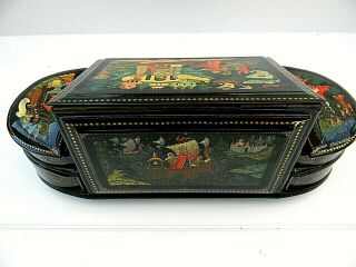 Vtg Large Russian Lacquer Palekh Artwork Footed 6 Section Chest,  Signed