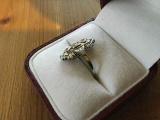 VINTAGE 14K WHITE GOLD RING WITH 3 SMALL CUT DIAMONDS.  Size 6. 3