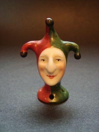 Antique Jester German Porcelain Half Doll Head Puff Handle