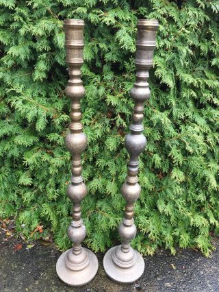 Monumental Pair Antique Bronze Brass Candelabra Prickets Candle Sticks 47”