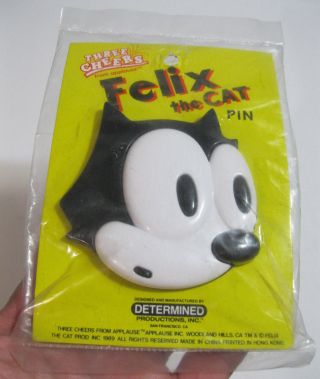 Vintage 1989 Large 3d Felix The Cat Pin Three Cheers Applause In Package