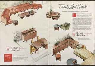 1955 Heritage Henredon Fine Furniture 2 Pg Ad Frank Lloyd Wright Great Drawings