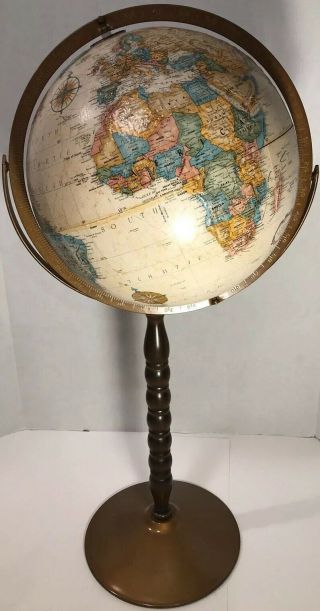 Vintage Replogle Rotating 12” World Classic Globe On Top Of 16” Floor Stand Euc