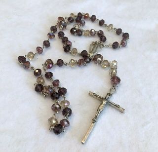 Vintage Sterling Silver Creed Rosary Aurora Borealis Cut Glass Beads