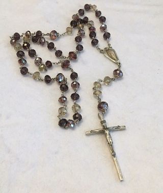 Vintage STERLING SILVER CREED Rosary Aurora Borealis Cut Glass Beads 2