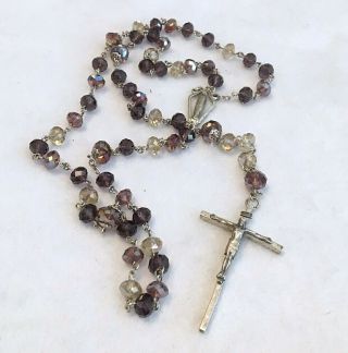 Vintage STERLING SILVER CREED Rosary Aurora Borealis Cut Glass Beads 3