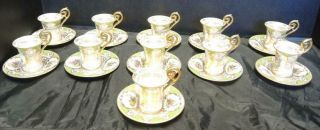 11 Antique Dresden Richard Klemm Demitasse Cups & Saucers Romantic Couple