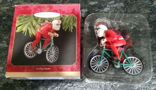 Hallmark 1997 Cycling Santa On Green Bike Bicycle
