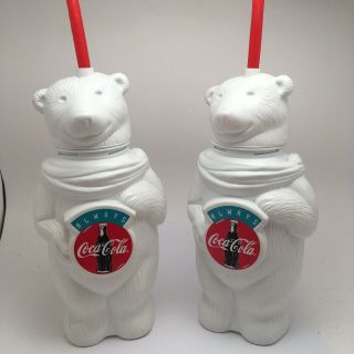Vintage Always Coca Cola 9 1/2 " High Plastic Bear Drinking Straw Cup Canada Made