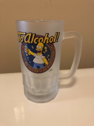 The Simpsons " To Alcohol " Homer Simpson 20 Oz.  Frosted Glass Beer Mug 2002