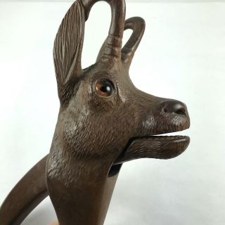 Vintage Carved Horned Animal Deer Antelope Wood Black Forest German Nutcracker