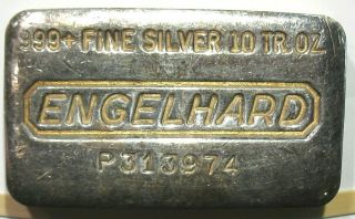 Vintage Engelhard Poured Loaf 10 Oz.  Ounce.  999 Fine Silver Bar Serial P313974