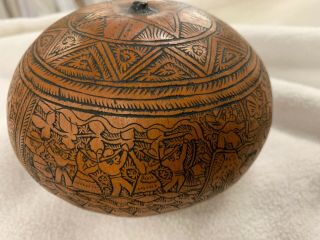 Peruvian Hand Carved Gourd Peru Folk Art Rattle Instrument