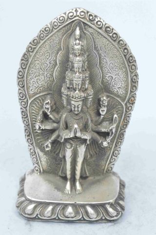 Handwork Collectable Miao Silver Carve Temple Buddha Auspicious Ancient Statue