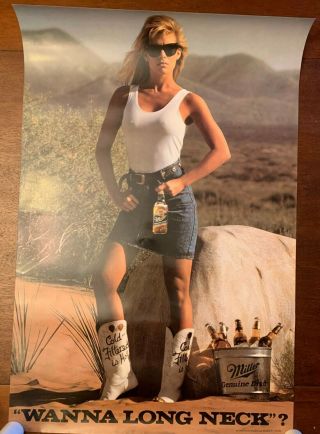 (vtg) Miller Mgd Beer Sexy Cowgirl & Boots Bar Poster Man Cave Game Room