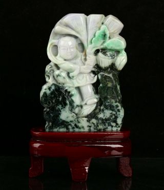 Cert ' d Natural 3 Color Grade A Jade jadeite Sculpture statue boy 童子 r13521281 2