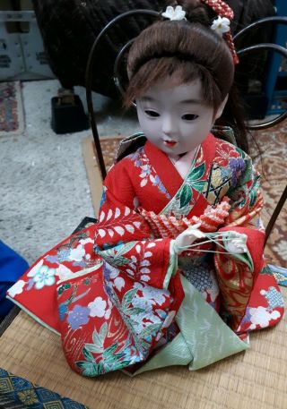 Vintage Hakata Urasaki Doll Kneeling Geisha Kimono Elegant Posed Statue On Base
