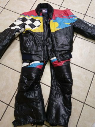 Vtg Polaris Hein Gerick 2 Pc Leather Racing Snowmobile Ski Suit Size Medium