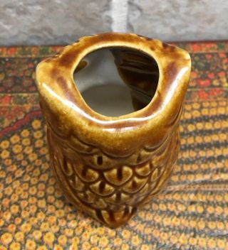 Miniature Vintage Brown Ceramic OWL Toothpick Holder Bud Vase 3